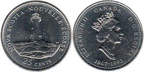 moneda canadiense conmemorativa 25 centavos (quarter) 1992 Nova Scotia