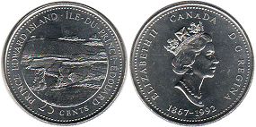 moneda canadiense conmemorativa 25 centavos (quarter) 1992 Prince Edward Island
