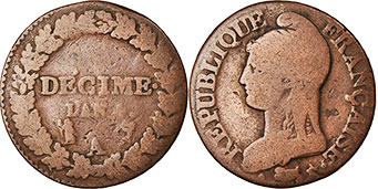 moneda Francia 1 decime 1795