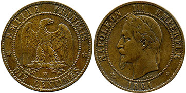 moneda Francia 10 céntimos 1861
