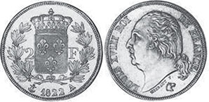 moneda Francia 2 francos 1822