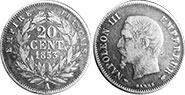 moneda Francia 20 céntimos 1853