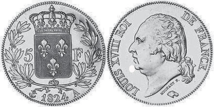 moneda Francia 5 francos 1824
