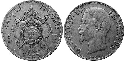 moneda Francia 5 francos 1855