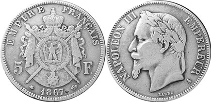 moneda Francia 5 francos 1867