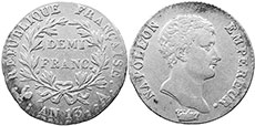 moneda Francia 1/2 de franco 1805