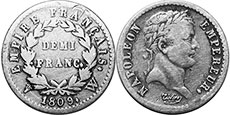 moneda Francia 1/2 de franco 1809