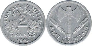 moneda Francia 2 francos 1943