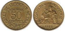 moneda Francia 50 céntimos 1922