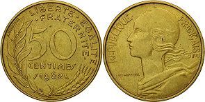 moneda Francia 50 céntimos 1962