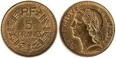 moneda Francia 5 francos 1940