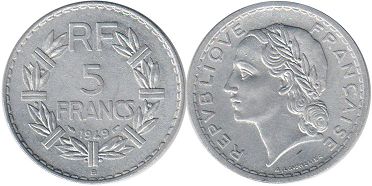 moneda Francia 5 francos 1949