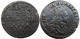 moneda Francia liard 1657