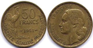moneda Francia 50 francos 1951