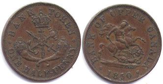 moneda Upper Canada 1/2 penny 1850