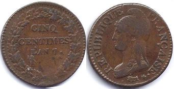 moneda Francia 5 céntimos 1798