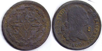 moneda España 8 maravedis 1800