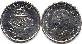  moneda canadiense conmemorativa 25 centavos 2004