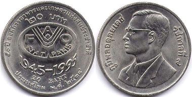 moneda Thailand 20 baht 1995