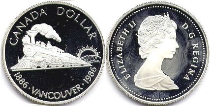  moneda canadiense conmemorativa 1 dólar 1986