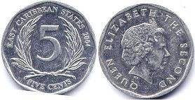 moneda Eastern Caribbean States 5 centavos 2004