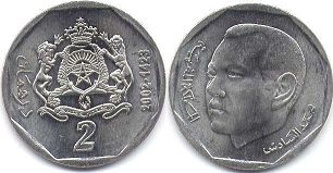 moneda Morocco 2 dirhams 2002