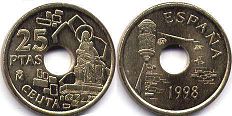 moneda España 25 pesetas 1998