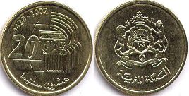 moneda Morocco 20 céntimos 2002