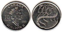  moneda canadiense conmemorativa 10 centavos 2001