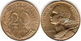moneda Francia 20 céntimos 1973