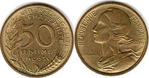 moneda Francia 50 céntimos 1963