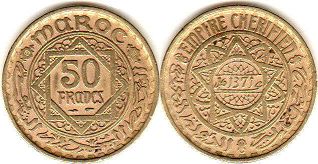 moneda Morocco 50 francos 1952