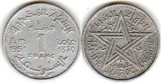 moneda Morocco 1francs 1951
