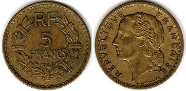moneda French Colonies 5 céntimos 1946