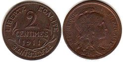 moneda Francia 2 céntimos 1911