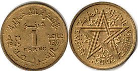 moneda Morocco 1francs 1945