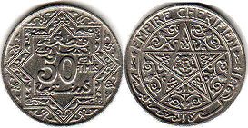 moneda Morocco 50 céntimos sin fecha (1921)