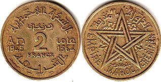 moneda Morocco 2 francos 1945