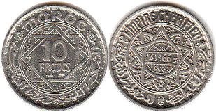 moneda Morocco 10 francos 1946