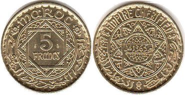 moneda Morocco 5 francos 1946
