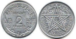 moneda Morocco 2 francos 1951
