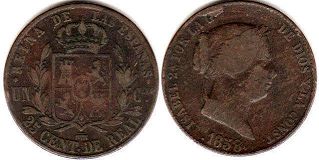 moneda España 25 céntimos 1858