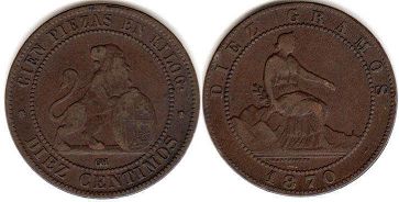 moneda España 10 céntimos 1870