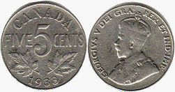moneda canadian old moneda 5 centavos 1933