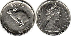  moneda canadiense conmemorativa 5 centavos 1967