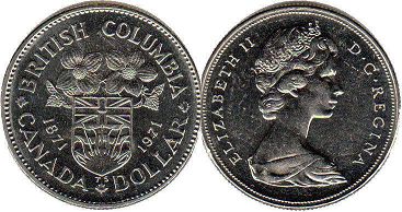  moneda canadiense conmemorativa 1 dólar 1971