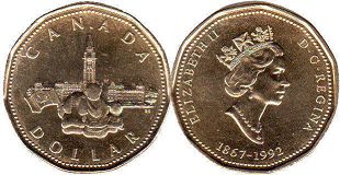  moneda canadiense conmemorativa 1 dólar 1992