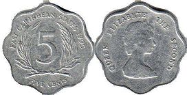 moneda Eastern Caribbean States 5 centavos 1995