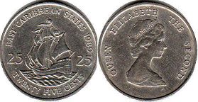 moneda Eastern Caribbean States 25 centavos 1989