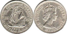moneda British Caribbean Territories 25 centavos 1955